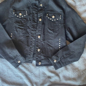Earl Jean Girls Black Jean Jacket with Rhinestones Size 14-16